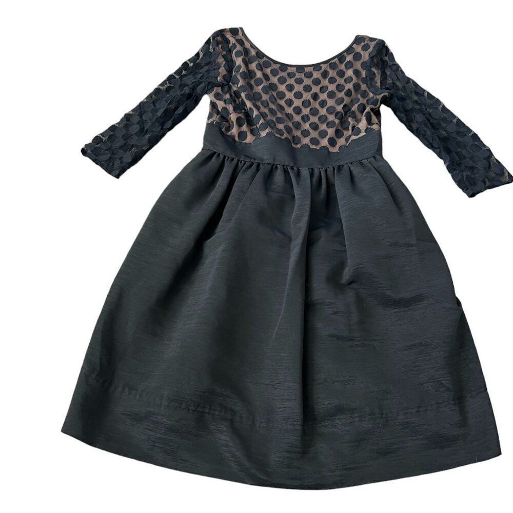 Eliza J Womens Fit & Flare Dress Black Size 8 Long Sleeve Polka Dot Zipper Back